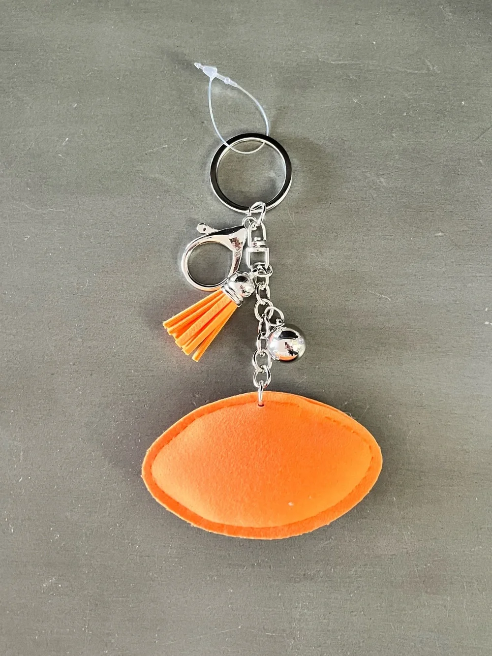 Orange Football Allover Rhinestone Tassel Black Silver Keychain Puffy Bag Charm